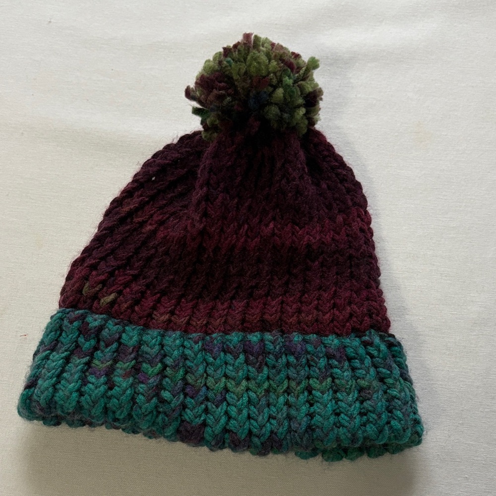Multicolor Knit Beanie with Pom Pom